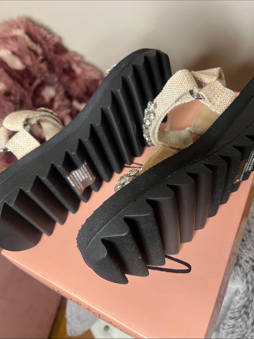 Wild Pair Beige Crystal Platform Sport Sandals - Picture 4 of 4